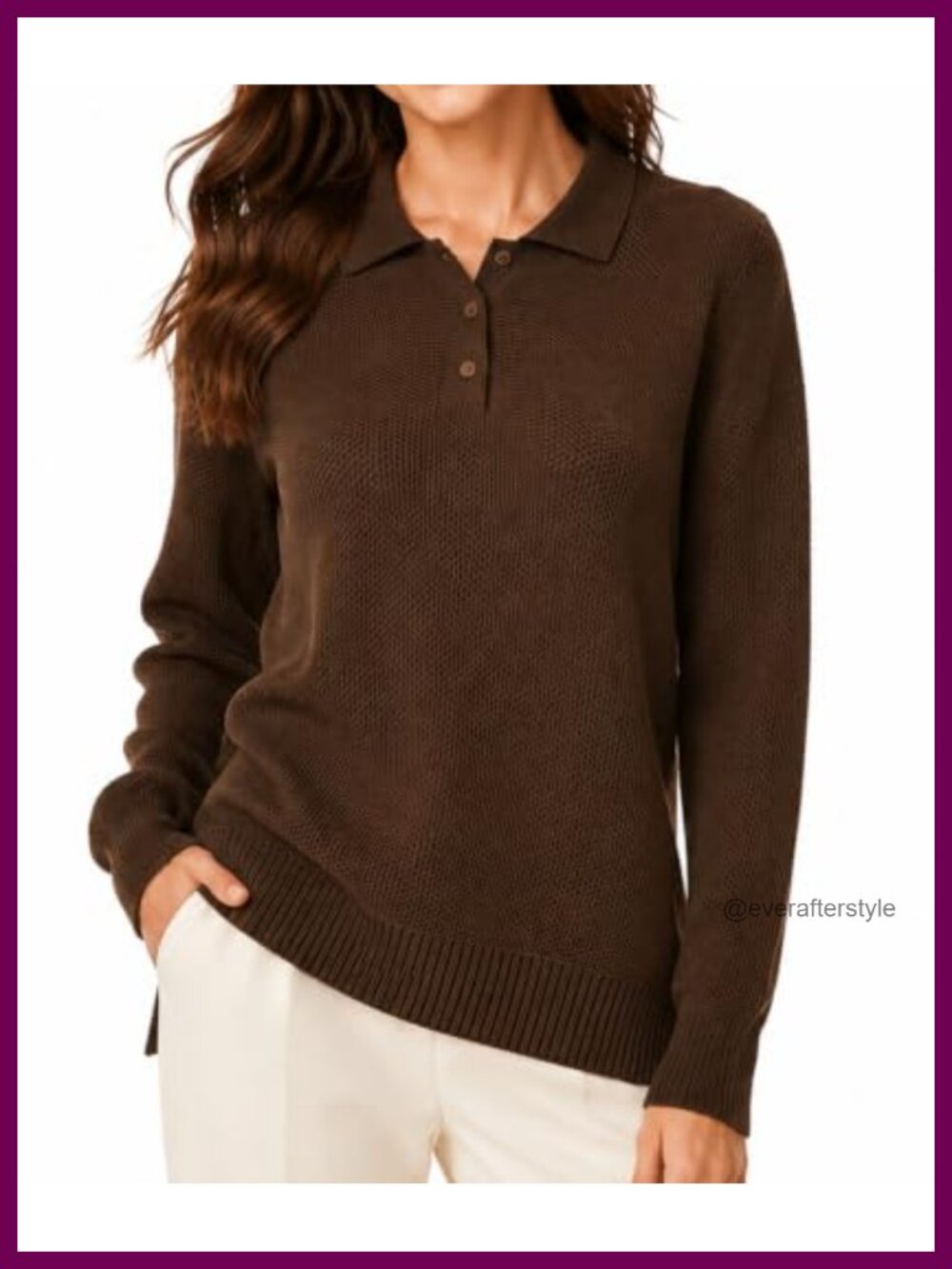 Waffle Knit Polo Collar Cotton Pullover Sweater